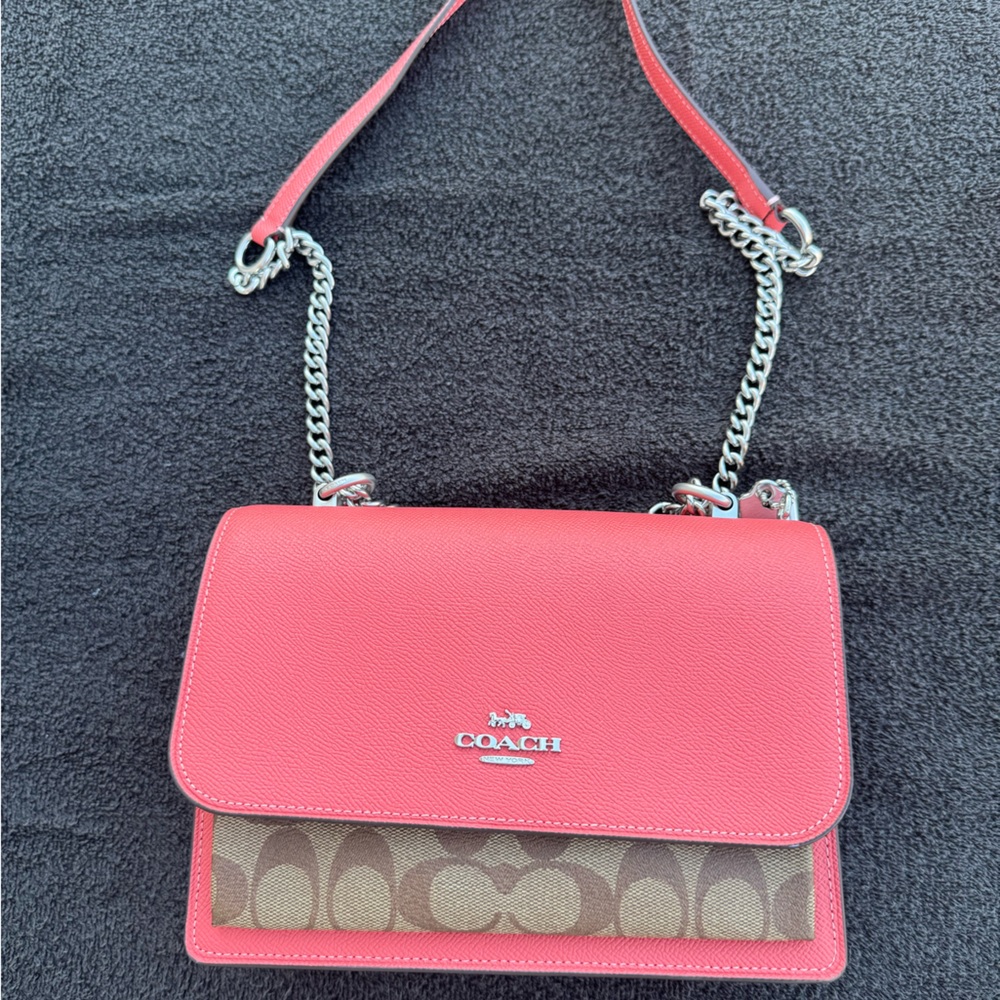 Coach Pink Leather & Signature Canvas Chain Shoulder Bag